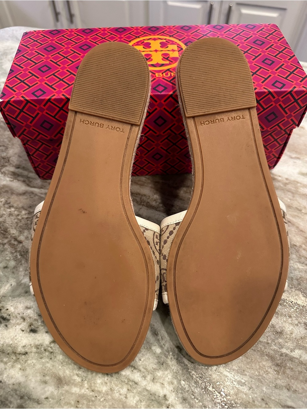 Tory Burch T Monogram Espadrille Slide Hazel Jacquard Nappa Leather Size 8 - Picture 6 of 8
